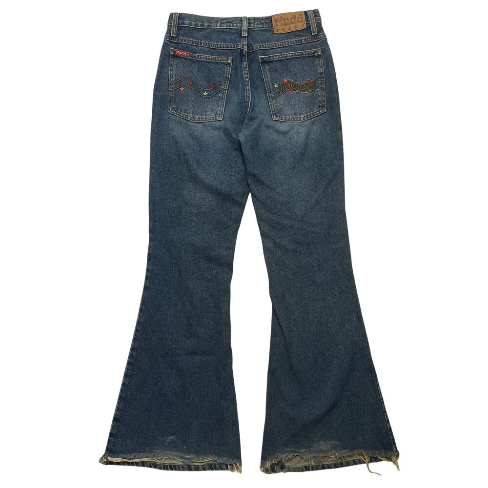VTG Y2K 90's Mudd Jeans Blue Dark Wash Embroidered Bell Bottom Flare Denim 29x32